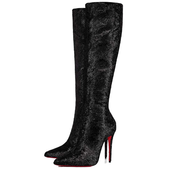 Christian Louboutin Shoes - Christian Louboutin Kate Botta 100 Black Velours Papillon Knee Heel Boot 37.5
